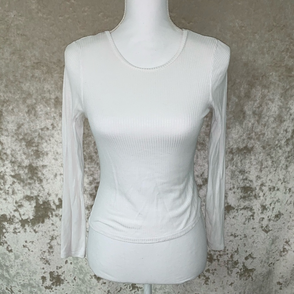 White Long Sleeve Ribbed Shirt